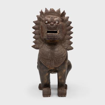 Pair of Polychrome Khmer Guardian Lions