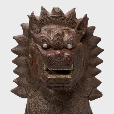 Pair of Polychrome Khmer Guardian Lions