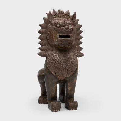 Pair of Polychrome Khmer Guardian Lions