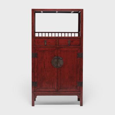 Pair of Red Lacquer Book Cabinets