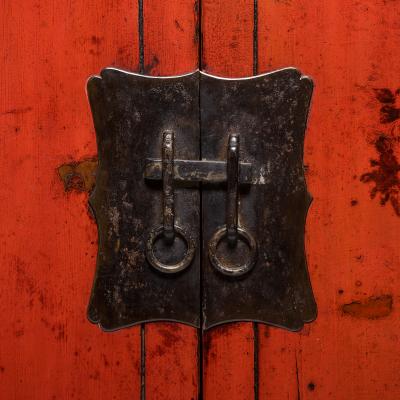 Pair of Red Lacquer Cabinets with Birds in Flight