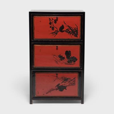 Pair of Red Lacquer Chests with Poetic Pairings