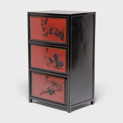 Pair of Red Lacquer Chests with Poetic Pairings