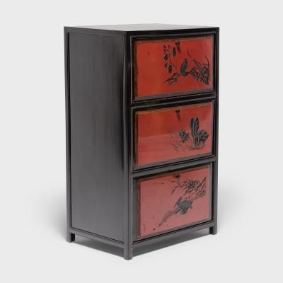 Pair of Red Lacquer Chests with Poetic Pairings