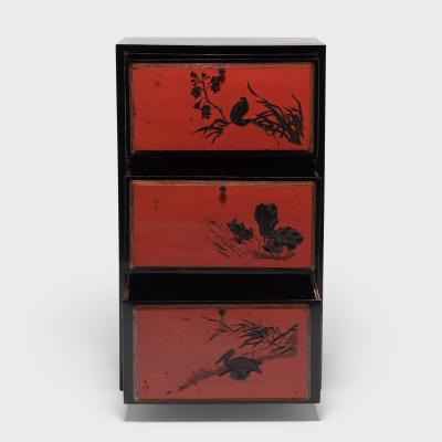 Pair of Red Lacquer Chests with Poetic Pairings