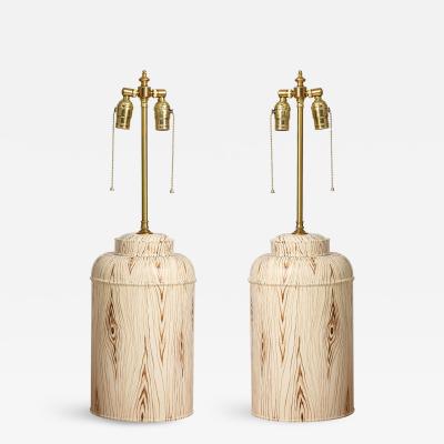 Pair of Tole Faux Painted Canister Lamps