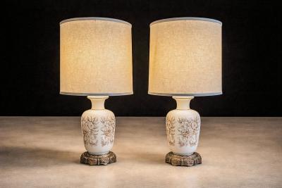 Pair of Vintage Table Lamps with Rose Motif Unknown 1960s Lot 822