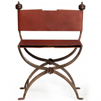 Pair of Wrought Iron and Leather Savonarola Chairs
