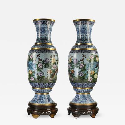 Pair of exceptionally large Chinese enamel vases
