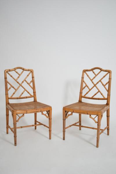 Pair of faux bamboo and canning chairs 1970s 