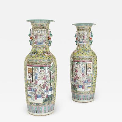 Pair of large Canton style Chinese porcelain vases