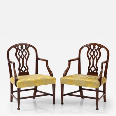 Pair of mahogany Hepplewhite open armchairs circa 1785 