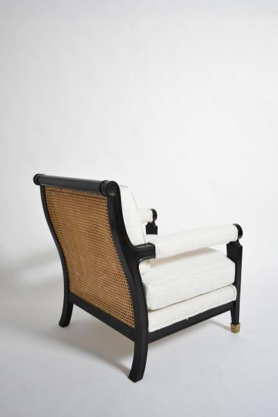 Pair of neoclassical ebonised wood and caning armchairs 1960s 