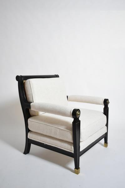 Pair of neoclassical ebonised wood and caning armchairs 1960s 