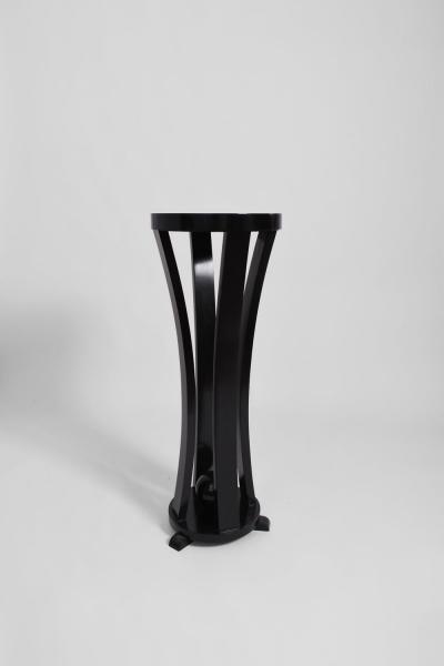 Pair of round black lacquered wooden pedestal tables 1960s 