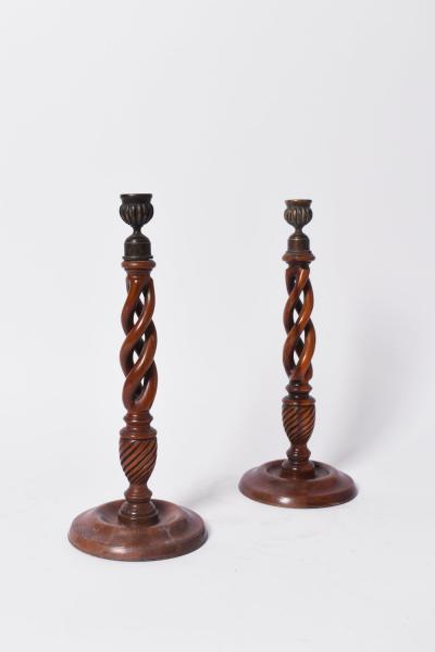 Pair of turned wood candlesticks 19th c 