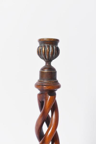 Pair of turned wood candlesticks 19th c 