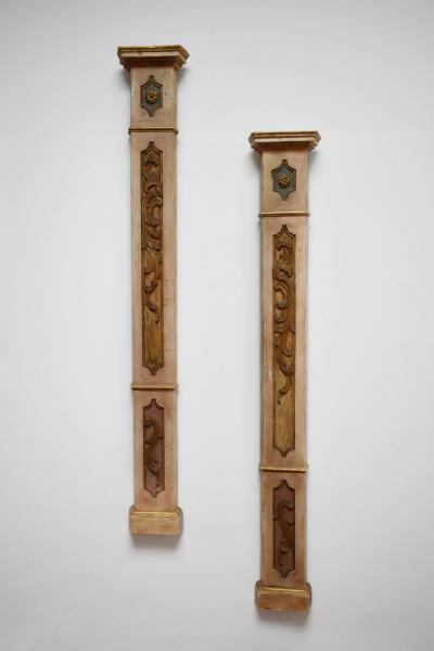 Pair of wooden painted columns 19th c 