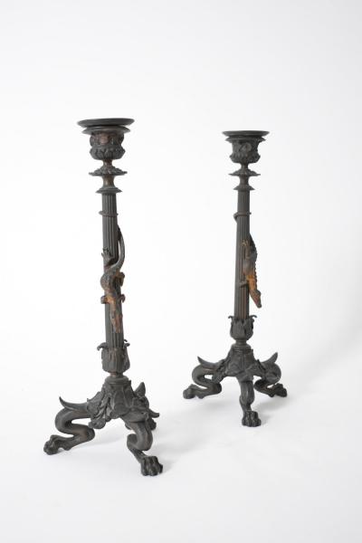 Pair of zoomorphic bronze candle holders XIXth c 