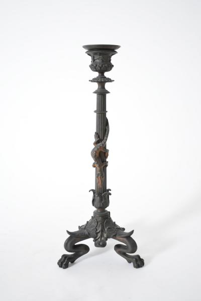 Pair of zoomorphic bronze candle holders XIXth c 