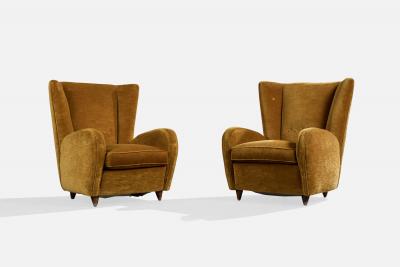 Paolo Buffa Lounge Chairs with Wood and Velvet Italy 1950s