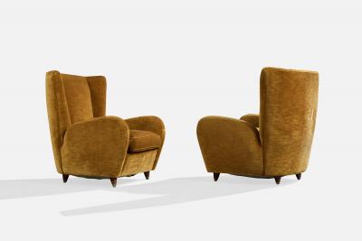 Paolo Buffa Lounge Chairs with Wood and Velvet Italy 1950s