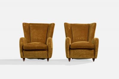 Paolo Buffa Lounge Chairs with Wood and Velvet Italy 1950s