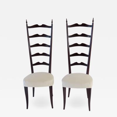 Paolo Buffa set of 8 ebonized velvet high back Chiavari dining chairs by Paolo Buffa 1950