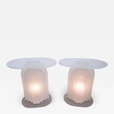 Pedro Walther Art Deco Lucite Light Up Side Tables