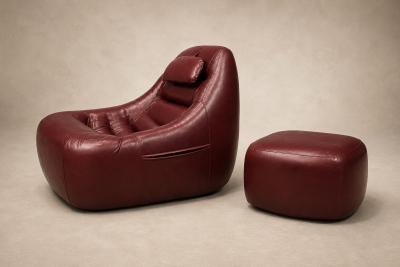 Percival Lafer MP 113 Lounge Chair Ottoman in Original Faux Leather 1970s