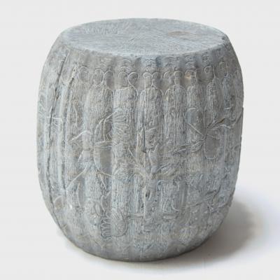 Petite Melon Stone Drum with Fruit Flora