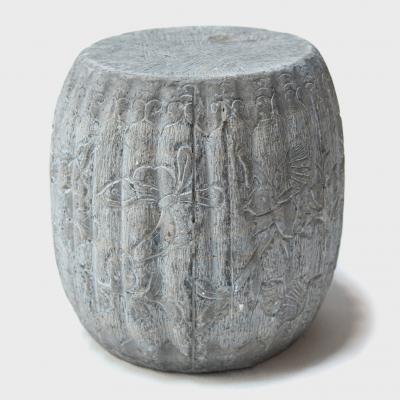 Petite Melon Stone Drum with Fruit Flora