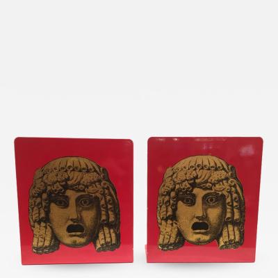 Piero Fornasetti Pair of Maschere Masks Bookends by Piero Fornasetti Italy circa 1950