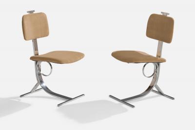 Pierre Folie Dining Room Chairs with Chrome Metal and Velvet France 1970s