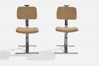 Pierre Folie Dining Room Chairs with Chrome Metal and Velvet France 1970s