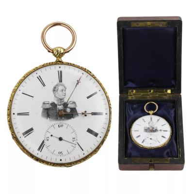 Pocket Watch In A Gold Case With A Portrait Of Emperor Alexander I Courvoisier