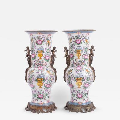 Porcelain Gilt Bronze Belle Epoque Style Pair Vase