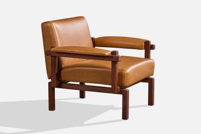 Raffaella Crespi Lounge Chair with Walnut and Vinyl Italy 1960s