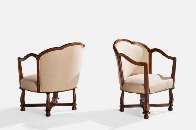 Ragnar Ostman Lounge Chairs with Oak and Fabric Sweden 1920s