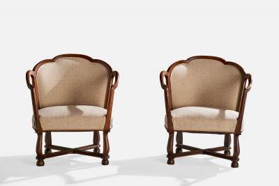 Ragnar Ostman Lounge Chairs with Oak and Fabric Sweden 1920s