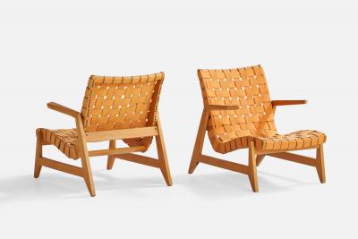 Ralph Rapson Rare Lounge Chairs with Maple Cotton and Brass USA 1945