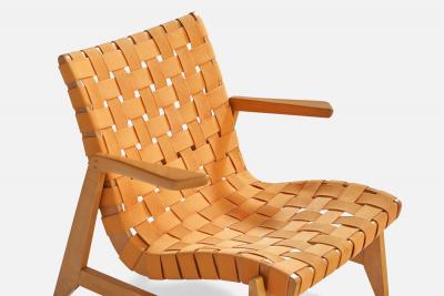 Ralph Rapson Rare Lounge Chairs with Maple Cotton and Brass USA 1945