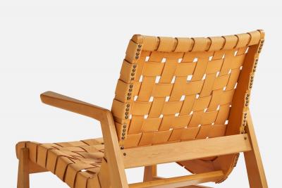 Ralph Rapson Rare Lounge Chairs with Maple Cotton and Brass USA 1945