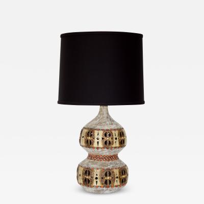 Raphael Giarrusso FRENCH ARTIST RAPHAEL PIERCED GIARRUSSO CERAMIC TABLE LAMP ACCOLAY C1967