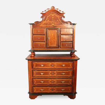 Rare 17th Century Italian Louis XIV Inlaid Walnut Antique Cabinet
