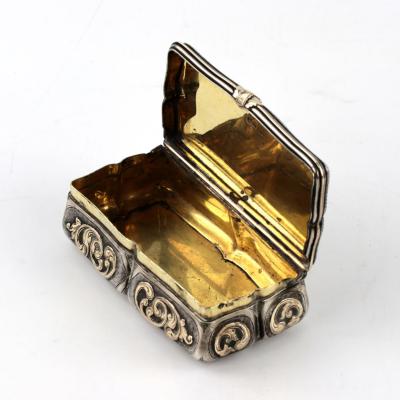 Rare Massive Silver Snuff Box With Applied Gold Decor In The Baroque Style 