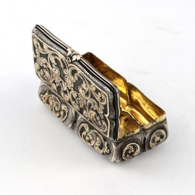Rare Massive Silver Snuff Box With Applied Gold Decor In The Baroque Style 