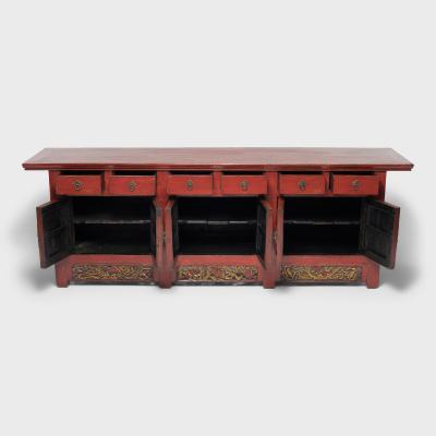 Red Lacquer Coffer with Gilt Carvings