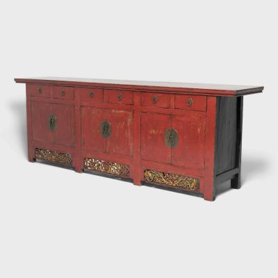Red Lacquer Coffer with Gilt Carvings