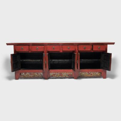 Red Lacquer Coffer with Gilt Carvings